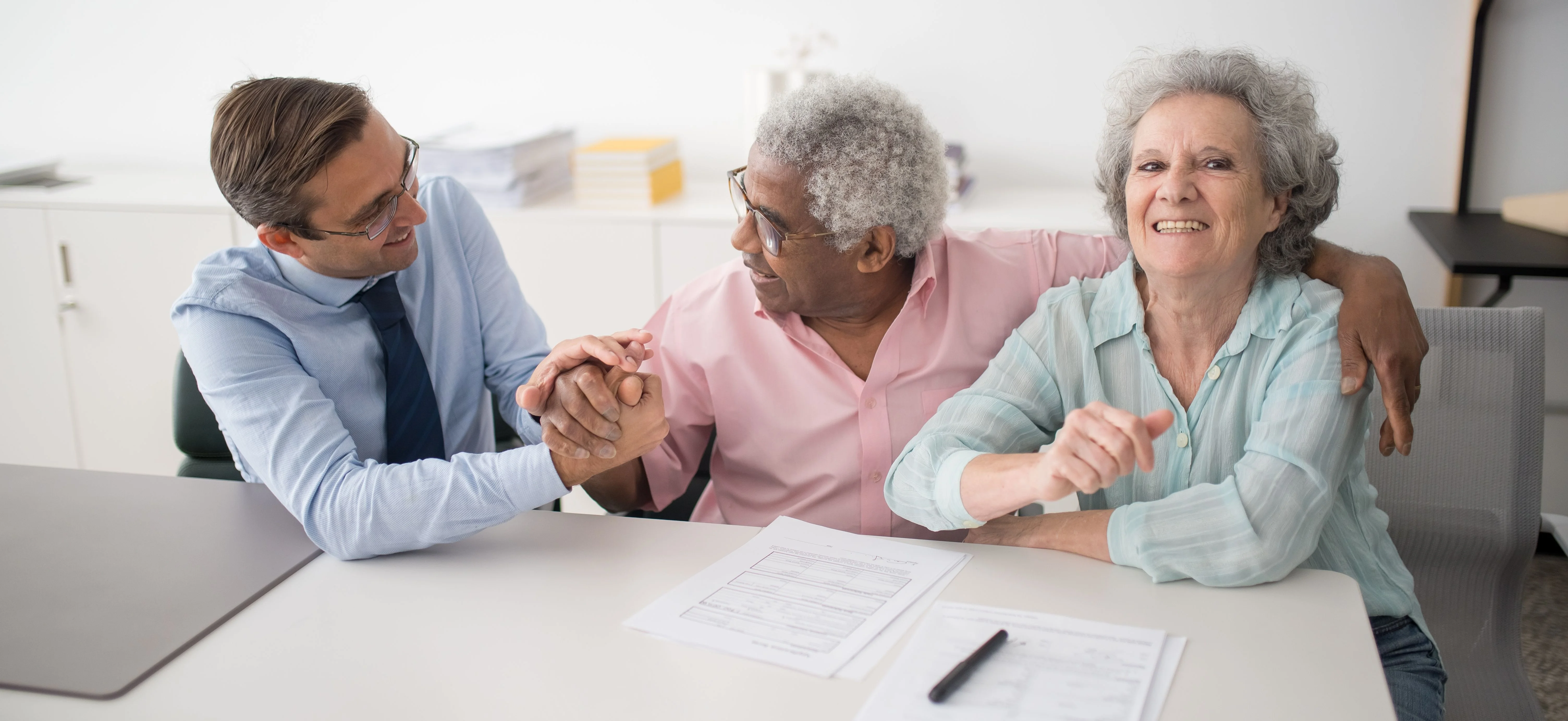 Certified debt consultant meeting with clients